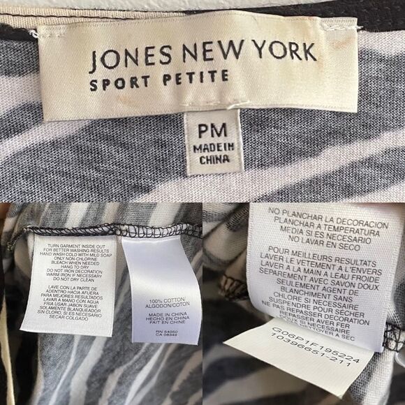 JONES NEW YORK Zebra Print Blouse Top Embellished Turquoise Stones Black Tan MP - Picture 7 of 7